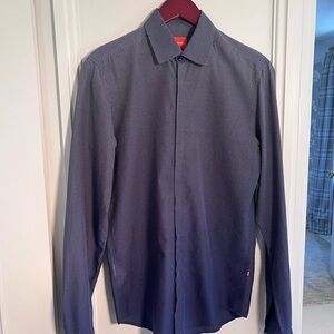 Boss Navy Micro-Pattern Dress Shirt